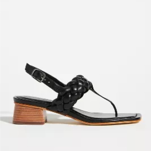 Bernardo Shoes - Bernardo Anthropologie Jasmine Thong Heels Black Leather Braided 7.5 $198 MSRP